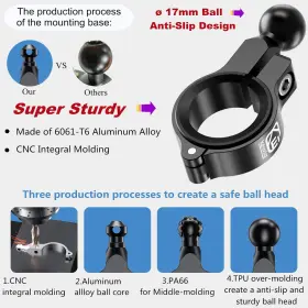 Brcovan 711181522228 Aluminum Alloy Mount Base With 0.67ftft 17mm Tpu Ball For Handlebar Roun #3