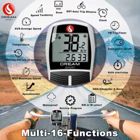 16-function Dream Sport 744759354518 Bike Computer Bicycle Speedometer And Odometer Wired W #2
