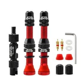 Muqzi 682141388225 Alloy 60mm Bike Tubeless Schrader Valve Stems - Universal Red