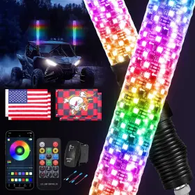 Wklf-022 Wekilam 2pcs 2ft Fat Whip Lights With Spring Base Led Light App And Remo