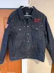 Protocol Higher Ground Denim Jacket Xl Red Int Bright Lights Big City Edition!. Fixed Price $125.00.