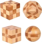 4 Pack Wooden Games Brain Teasers Toy- 3D Puzzles For Teens And Adults. Fixed Price $22.09.